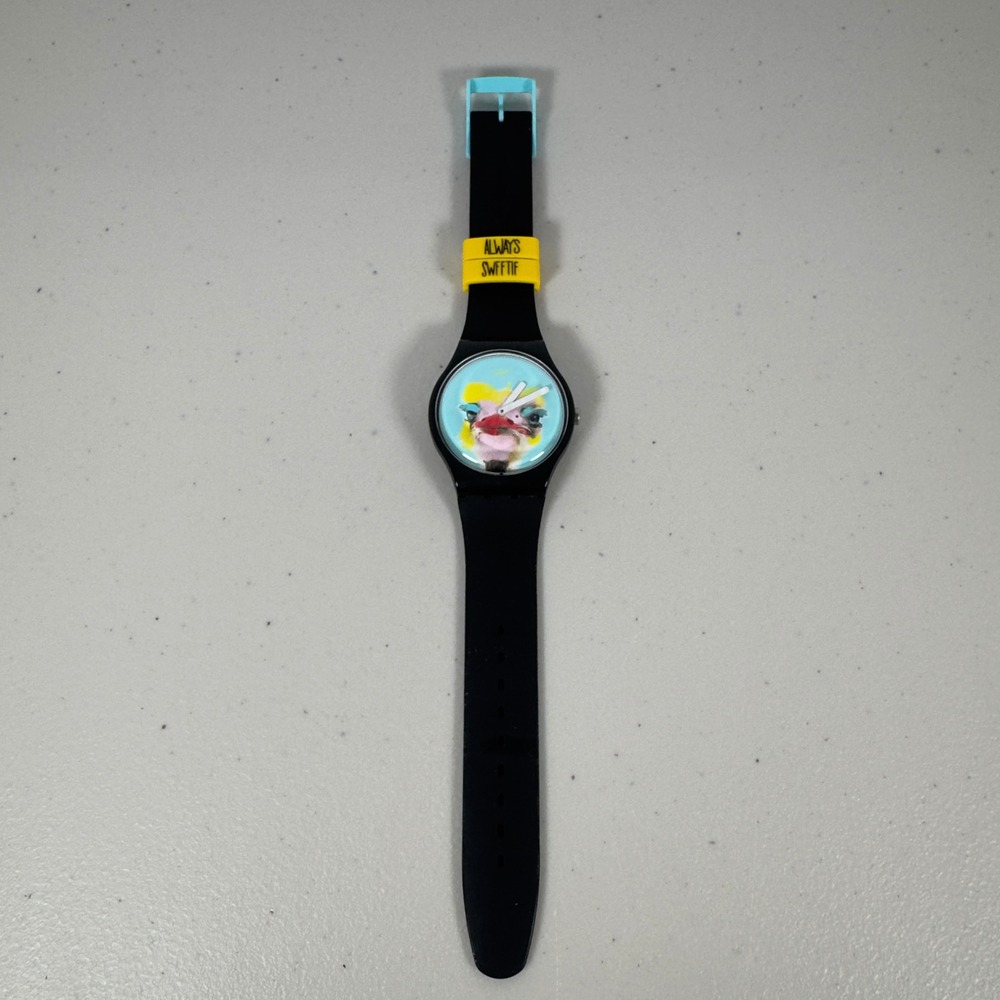 Vintage Swatch Watch Unisex 41mm Blue Sweet SUOB159 Ostrich Art Black Skate Rare
